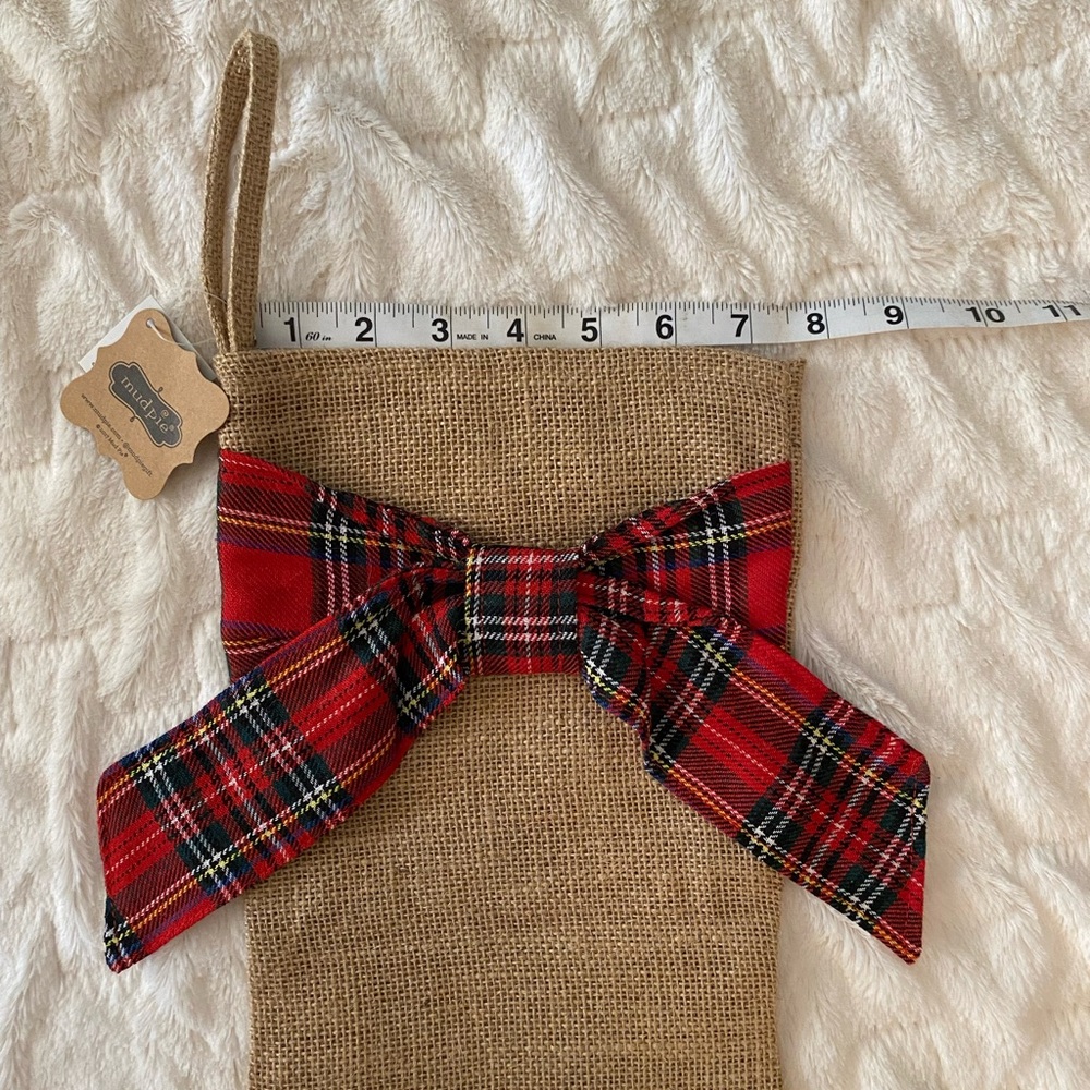 (2) Mud Pie Burlap and Red Tartan Plaid Christmas Stockings - Picture 4 of 7
